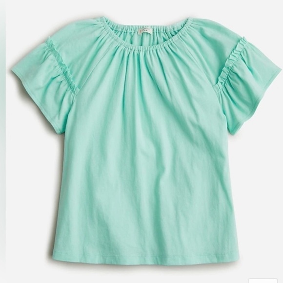 J. Crew Crewcuts Girls short sleeve ruffle trim T shirt BO091 Teal Spearmint XL - Picture 1 of 3